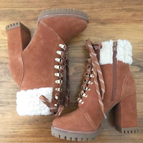 GIANNI BINI Suede Lug Sole Platform Hiking‎ Bootie Lace Up Brown Size 6 New - Picture 4 of 11